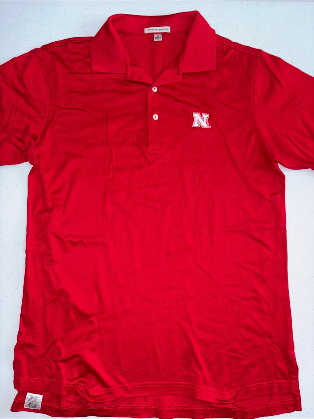 Peter Millar Men Polo Shirt M Red with White Embroidered Nebraska Cornhuskers